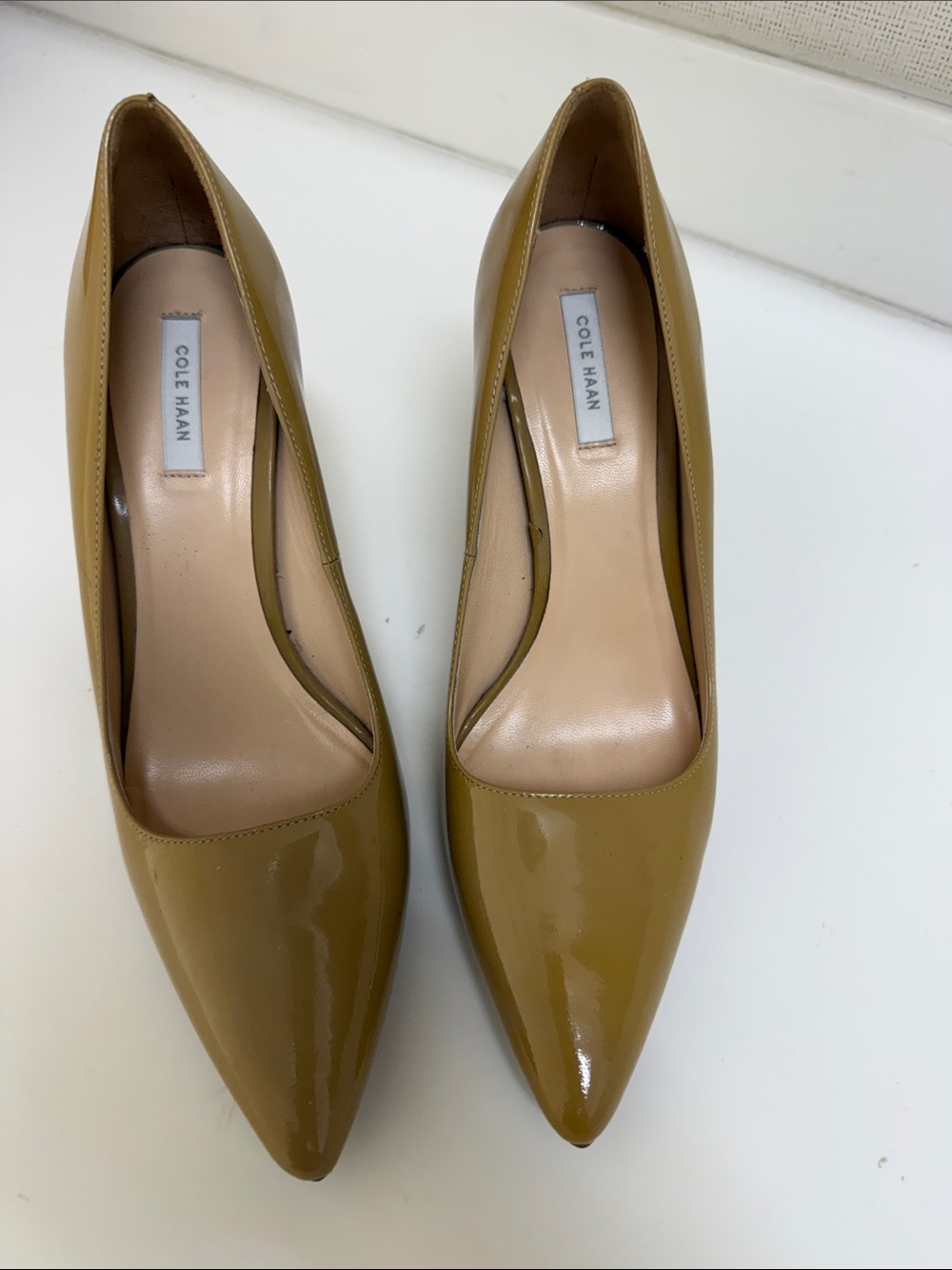 Cole Haan Patent Pointed-Toe Pumps in Mustard